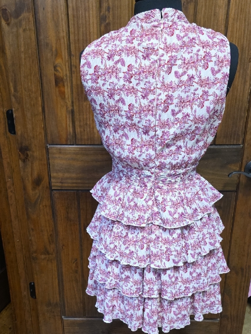 TCEC Sleeveless Tiered Ruffle Mini Dress - Pink/White - Size S - Picture 2 of 4